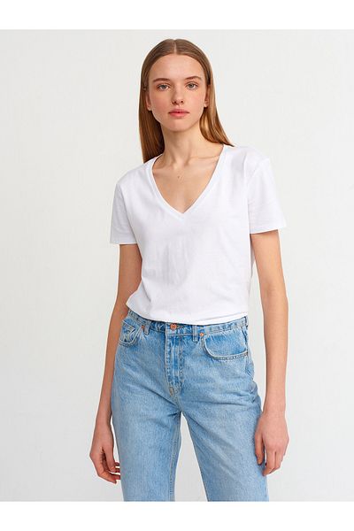 Dilvin 3470 V-Neck Basic T-shirt-white