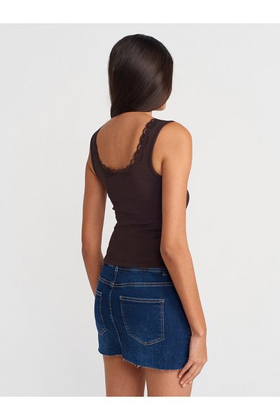 Dilvin 21035 Lace Top with Straps-Dark Brown
