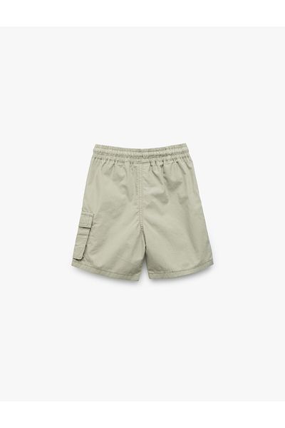 Koton Cotton Pocket Detailed Bermuda Label Detailed Lace up Waist Cargo Shorts
