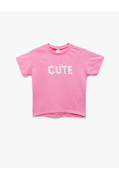 Koton Βαμβακερό μπλουζάκι με κοντό μανίκι με σλόγκαν με λαιμόκοψη