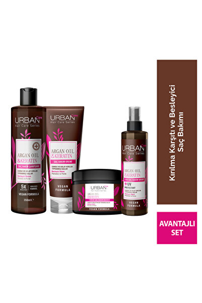 Urban Care Argan Oil & Keratin Kırılma Karşıtı ve Besleyici Şampuan Krem Maske Sıvı Krem Saç Bakım Seti 4'lü