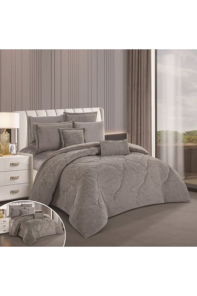 HOURS Horse Fur and Velvet Winter Double-Sided Comforter Set with Durable and Soft Fabric and Heavy Filling, 8 Pieces, King Size