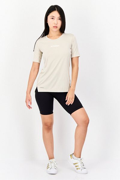 adidas Women Sportswear Fit Short Sleeve Outdoor T Shirt, Beige