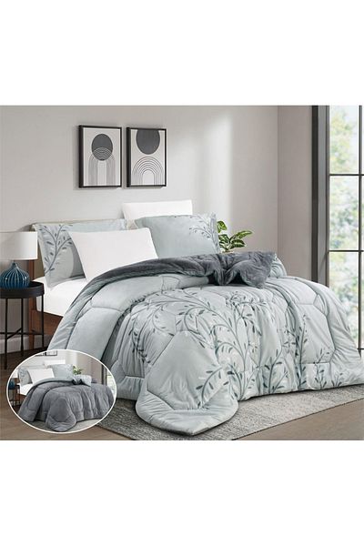 HOURS Horse Fur Winter Double-Sided Comforter Set with Durable and Soft Fabric and Heavy Filling, 6 Pieces, King Size