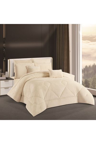 HOURS Horse Fur and Velvet Winter Double-Sided Comforter Set with Durable and Soft Fabric and Heavy Filling, 8 Pieces, King Size