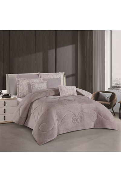 HOURS Horse Fur and Velvet Winter Double-Sided Comforter Set with Durable and Soft Fabric and Heavy Filling, 8 Pieces, King Size