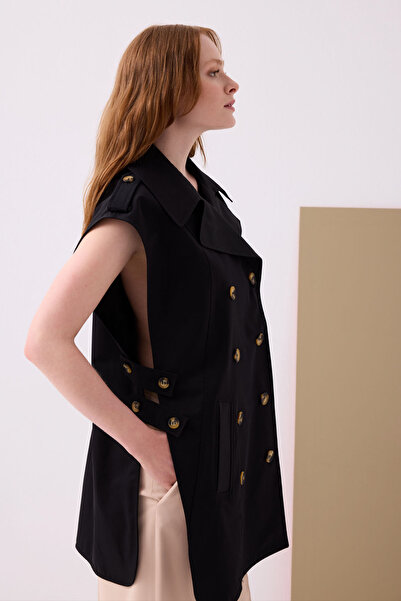 Jus De Pommes SİYAH OVERSİZE DÜĞMELİ KRUVAZE KADIN YELEK