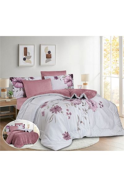 HOURS Horse Fur Winter Double-Sided Comforter Set with Durable and Soft Fabric and Heavy Filling, 6 Pieces, King Size