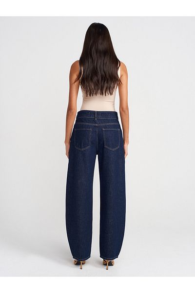 Dilvin 71977 Balloon Denim Trousers with Side Pockets-Navy Blue