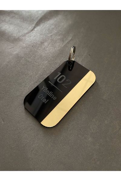 Yönline Black&Gold Plexiglass Laser Engraving Customizable Hotel Bungalows Apart Keychain