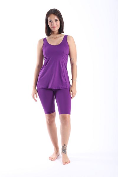 Lio20 Women's Tankini Purple Swimsuit Set with over the Knee Leggings 38-52