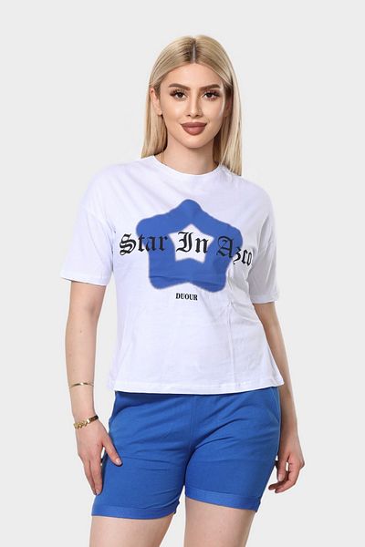 NEWCO set de pantaloni scurți și tricou confortabil din țesătură, cu buzunare imprimate cu stele