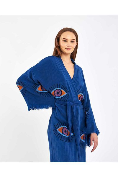 Befera Design Kimono de muselină 100% bumbac Halat de baie cu model de ochi Rochie caftan