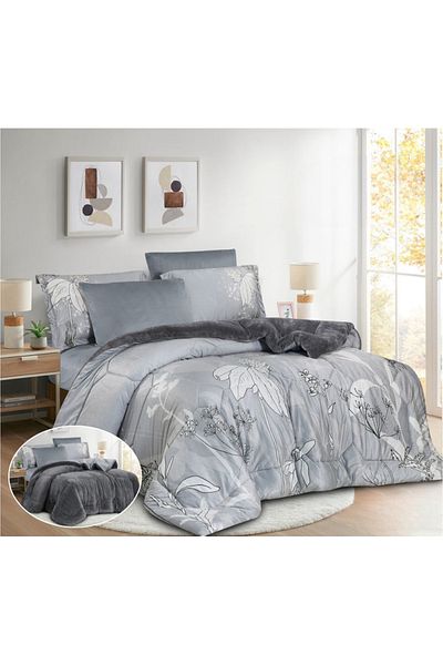 HOURS Horse Fur Winter Double-Sided Comforter Set with Durable and Soft Fabric and Heavy Filling, 6 Pieces, King Size