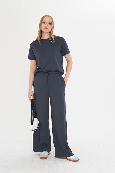 THIFF GYMWEAR طقم رياضي نسائي من قماش مودال أنثراسايت بأكمام قصيرة