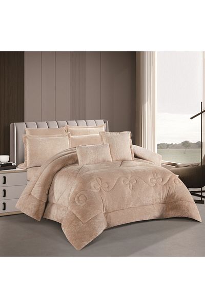 HOURS Horse Fur and Velvet Winter Double-Sided Comforter Set with Durable and Soft Fabric and Heavy Filling, 8 Pieces, King Size