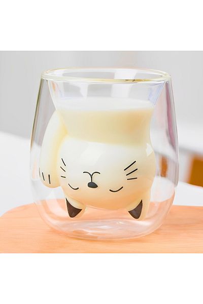 OEM Pahar cu Pereti Dubli, Black Cat, din sticla, transparent, 280 ml