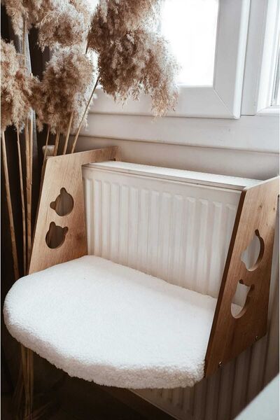 POFİTTO Kedi Yatağı Kalorifer Petek Yatağı - Radyatör Yatağı - Geniş Kedi Yatağı - Kuzu Welsoft Kumaş-beyaz