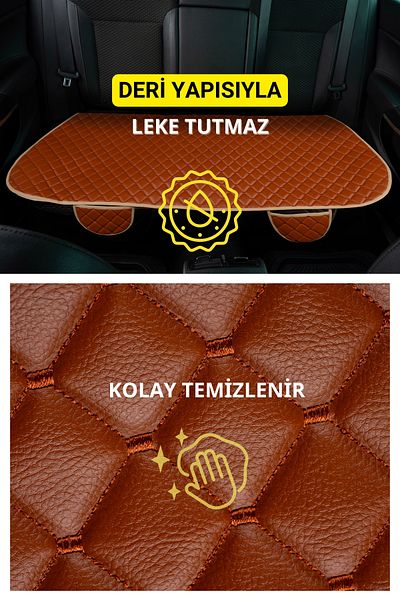la casa Tesla Model Y La Casa Leather Auto Cover-Cushion Seat Set with Erasable Pockets (3 Pieces) Tan