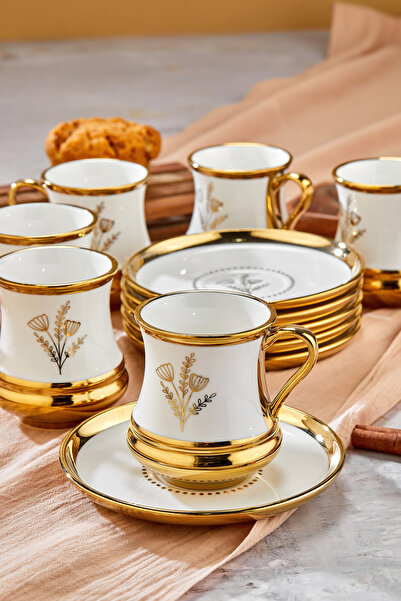 Cooker Set of 6 220 ml Porcelain Teacups with Stylish Design - Gold Gilded - Gift Option