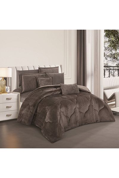 HOURS Horse Fur and Velvet Winter Double-Sided Comforter Set with Durable and Soft Fabric and Heavy Filling, 8 Pieces, King Size