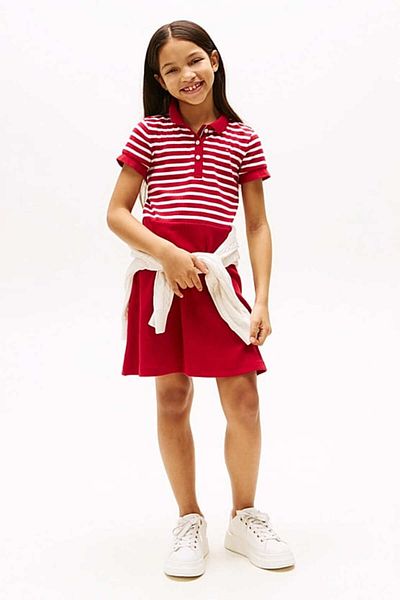 Tommy Hilfiger Girl's Th Skater Striped Polo Dress - Red