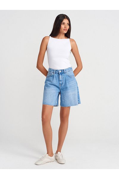 Dilvin 71982 Denim plisat în față Bermude-albastru