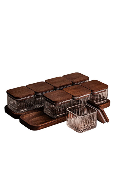 Veliday Sahra Kare 10 Parça Ahşap Vakumlu Kapaklı Cam Kahvaltılık Çok Amaçlı ...