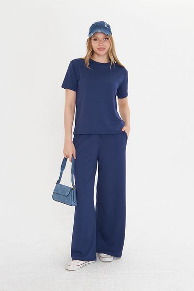 THIFF GYMWEAR Navy Blue Women's Modal Fabric Short Sleeve Tracksuit Set