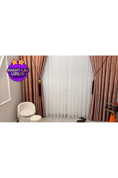 NİVEMESHOME Nivemeshome White Tulle Curtain - 1/3 Tight Pleated, Speared, Fır0914 Ar03102