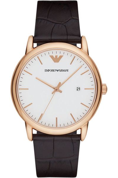 Emporio Armani Men Stainless Steel Leather Quartz Watch