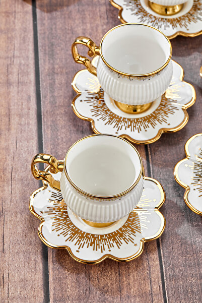 Cooker Set of 6 220 ml Porcelain Teacups with Stylish Design - Gold Gilded - Gift Option