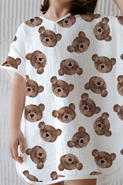 Tuğba Kuğu 4 Layer Muslin Poncho - Tiny Bear