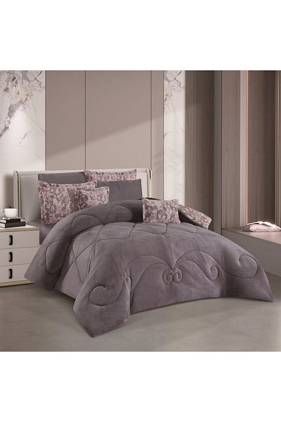 HOURS Horse Fur and Velvet Winter Double-Sided Comforter Set with Durable and Soft Fabric and Heavy Filling, 8 Pieces, King Size