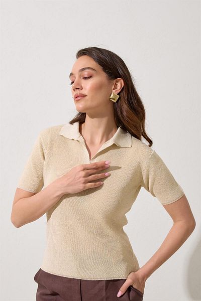Setre Bluză din tricot cu mânecă scurtă cu guler ecru