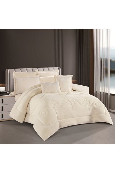 HOURS Horse Fur and Velvet Winter Double-Sided Comforter Set with Durable and Soft Fabric and Heavy Filling, 8 Pieces, King Size