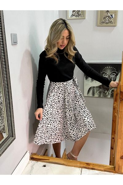 Gökyüzü Moda    Women's Long Sleeve Turtleneck Waist Tie up Top Camisole Skirt Diver Short Dress