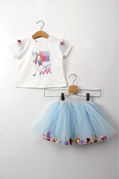 ESİLA KİDS Girls Summer 2 Piece Set Tulle Skirt & Short Sleeve Badi Birthday Party Outfit 3-6 Years