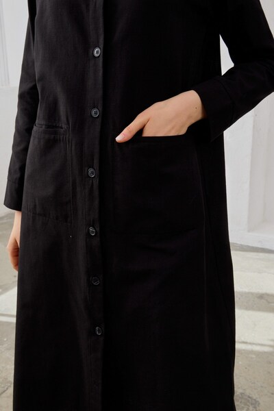 QANU Λινό πουκάμισο με τσέπες μαύρο