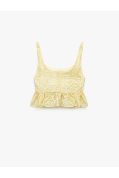 Koton Lined Square Neck Viscose Fabric Ruffled Strap Crop Blouse