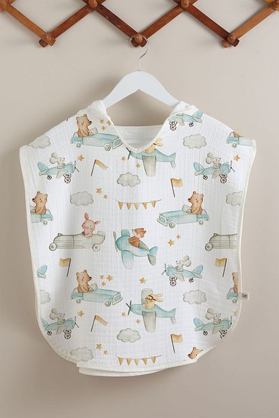 Tuğba Kuğu 4 Layer Muslin Poncho - Cute Animals