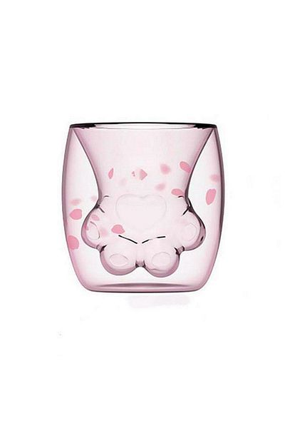 OEM Pahar Kitty Paw, cu pereti dubli, transparent, dimensiuni: 7.5 x 10.3 x 9.4 cm