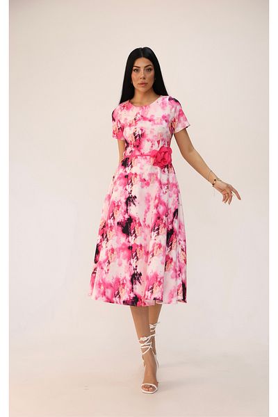 Koza Butik Women's Short Sleeve Floral Patterned Belt Binding Detailed Dress 5316-25