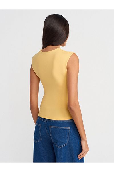 Dilvin 21054 Shirred Basic T-Shirt-Yellow