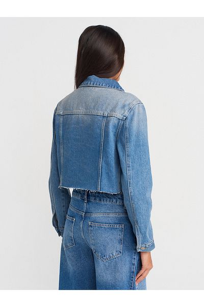 Dilvin 65366 Jachetă de blugi crop cu buzunare din flanel-albastru