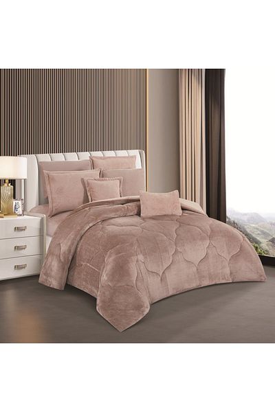 HOURS Horse Fur and Velvet Winter Double-Sided Comforter Set with Durable and Soft Fabric and Heavy Filling, 8 Pieces, King Size