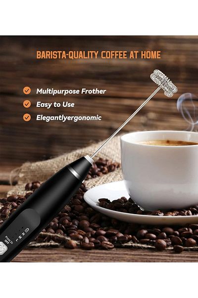 COOYA Milk Frother Handheld, with 2 Heads USB Rechargeable 3 Speeds, for Coffee Latte, Hot Chocolate, Egg