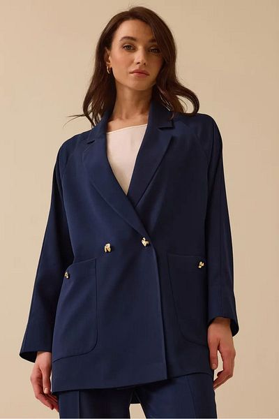 SEÇİL Navy Blue Women's Two-Button Pocket Jacket with Metal Accessories - Double Button Model