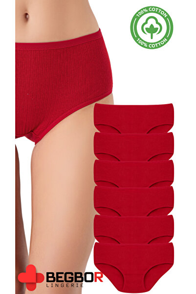 BEGBOR LİNGERİE 6 LI YÜKSEK BEL KIRMIZI RENK KÜLOT SETİ