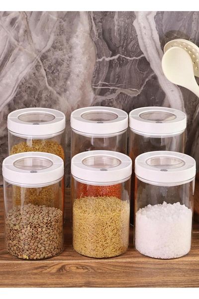 Atbyhome Lengo 6-Pack 1200-1600 ml Sealed Vacuum Borosilicate Glass Food Storage Jar